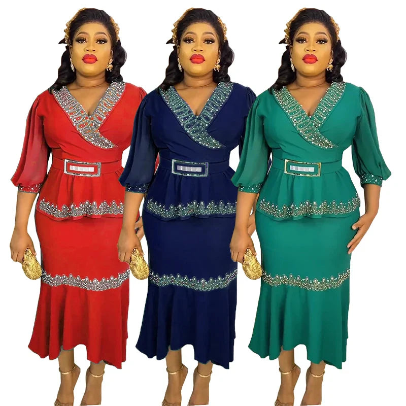 Women Evening Party Two Piece Dress Set Elegant
