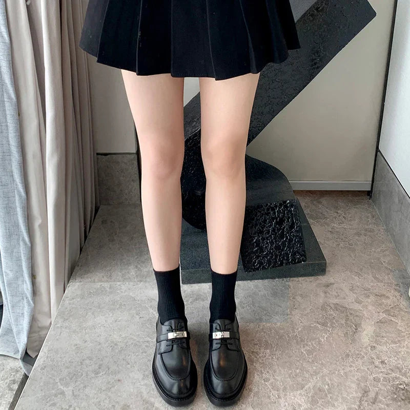 Women Leather Loafers Buckle Fashion Autumn Winter Warm