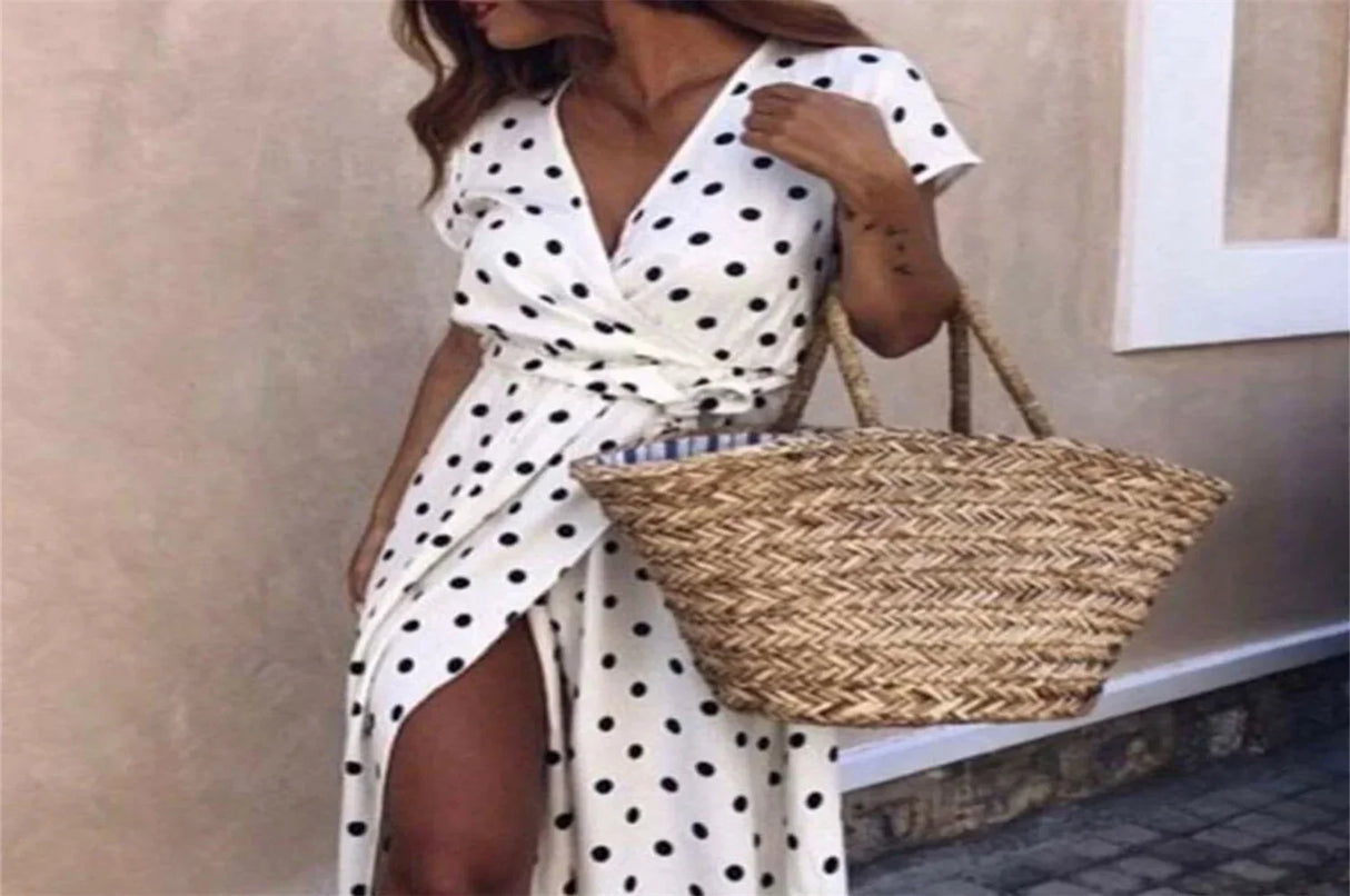 Women Long Plus Size Split Dress Polka dot