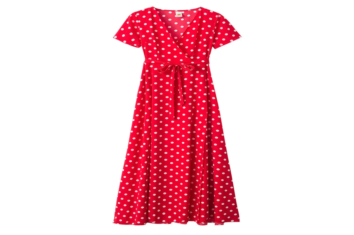 Women Long Plus Size Split Dress Polka dot