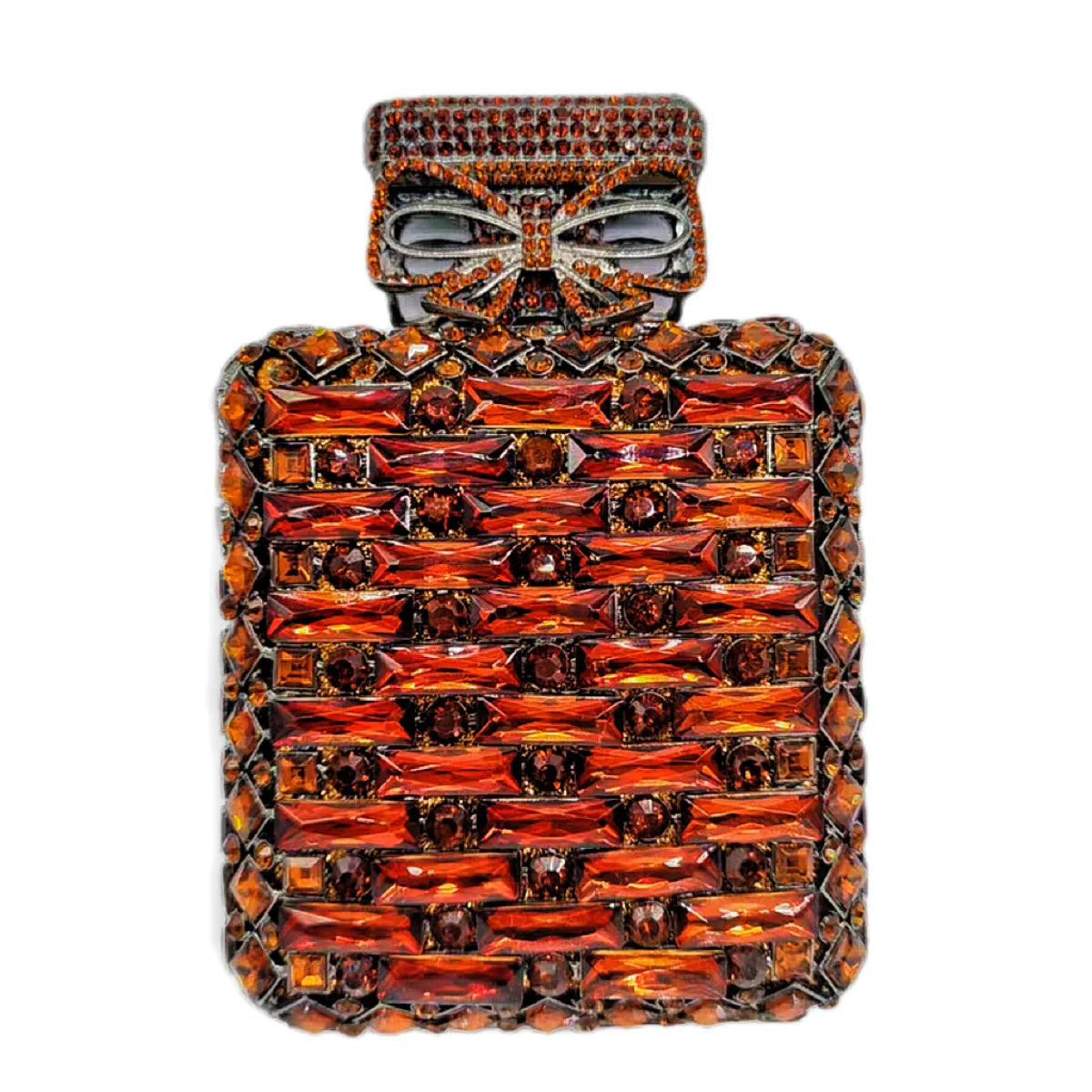 Women Perfume Bottle Gold/Orange Crystals Clutch Purse Evening