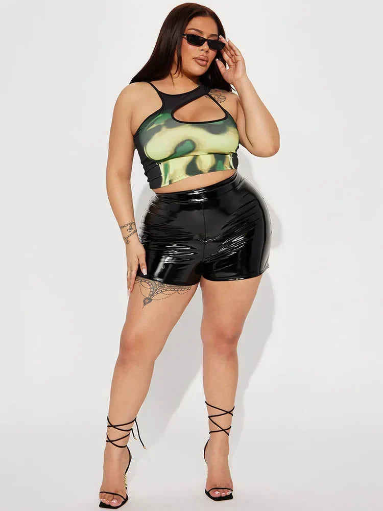 Women Plus Size Shiny Patent Leatehr Shorts 7XL