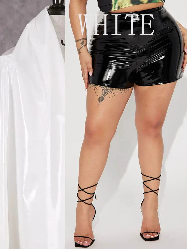 Women Plus Size Shiny Patent Leatehr Shorts 7XL