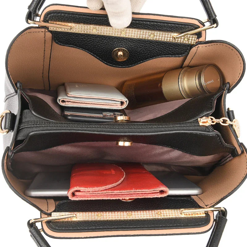 Women Soft Leather Handbags Luxury Designer 3 Layers
