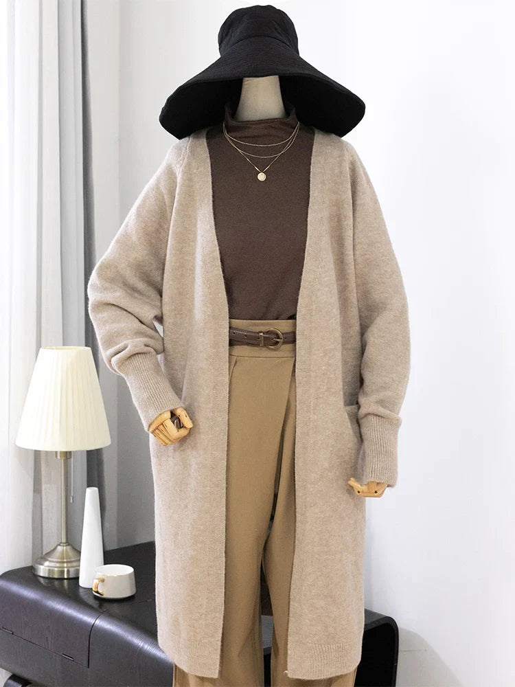 Women Solid Color Loose Thick Warm Sweater Cardigan