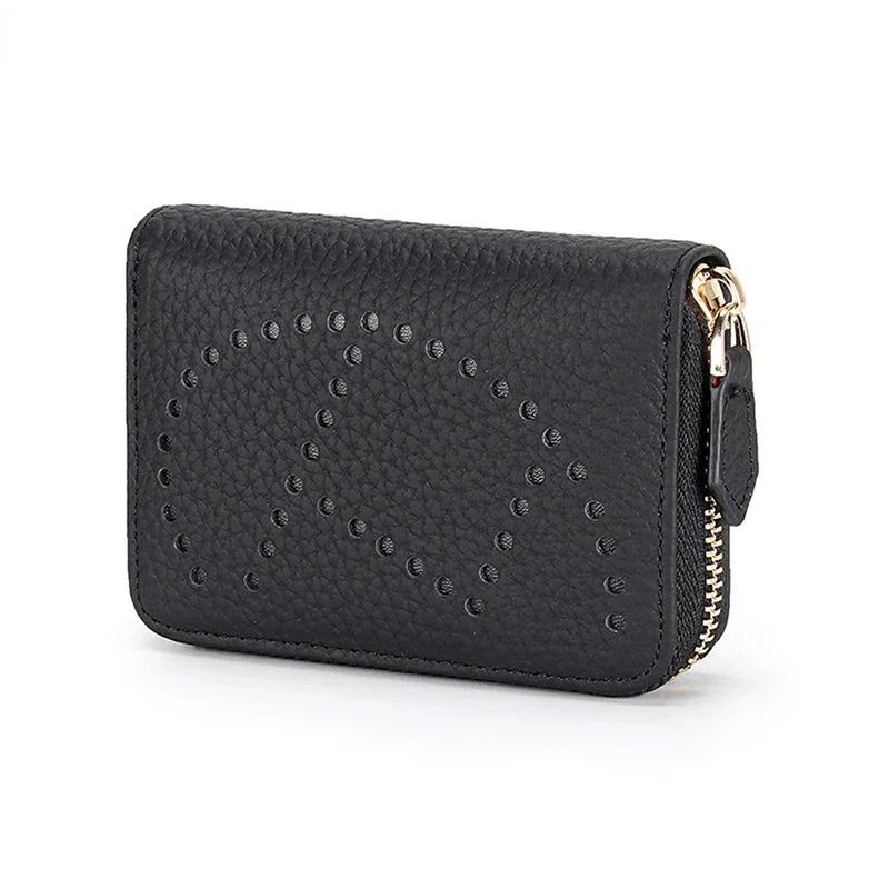 Women Wallet Small Hollow Woman Short Cow Leather ID Credit Card Holder Name Cards Case Pocket Organizer Money Phone Coin Bag