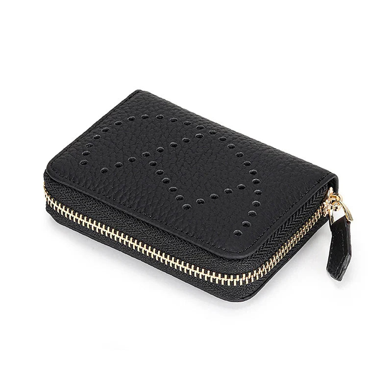 Women Wallet Small Hollow Woman Short Cow Leather ID Credit Card Holder Name Cards Case Pocket Organizer Money Phone Coin Bag