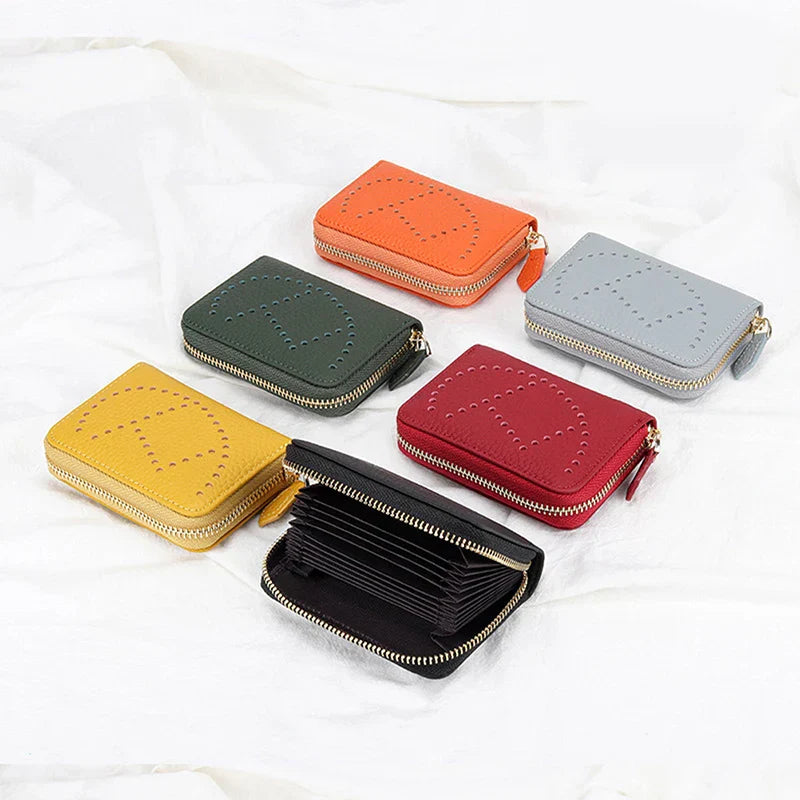 Women Wallet Small Hollow Woman Short Cow Leather ID Credit Card Holder Name Cards Case Pocket Organizer Money Phone Coin Bag