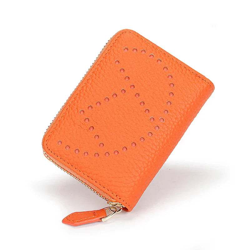 Women Wallet Small Hollow Woman Short Cow Leather ID Credit Card Holder Name Cards Case Pocket Organizer Money Phone Coin Bag