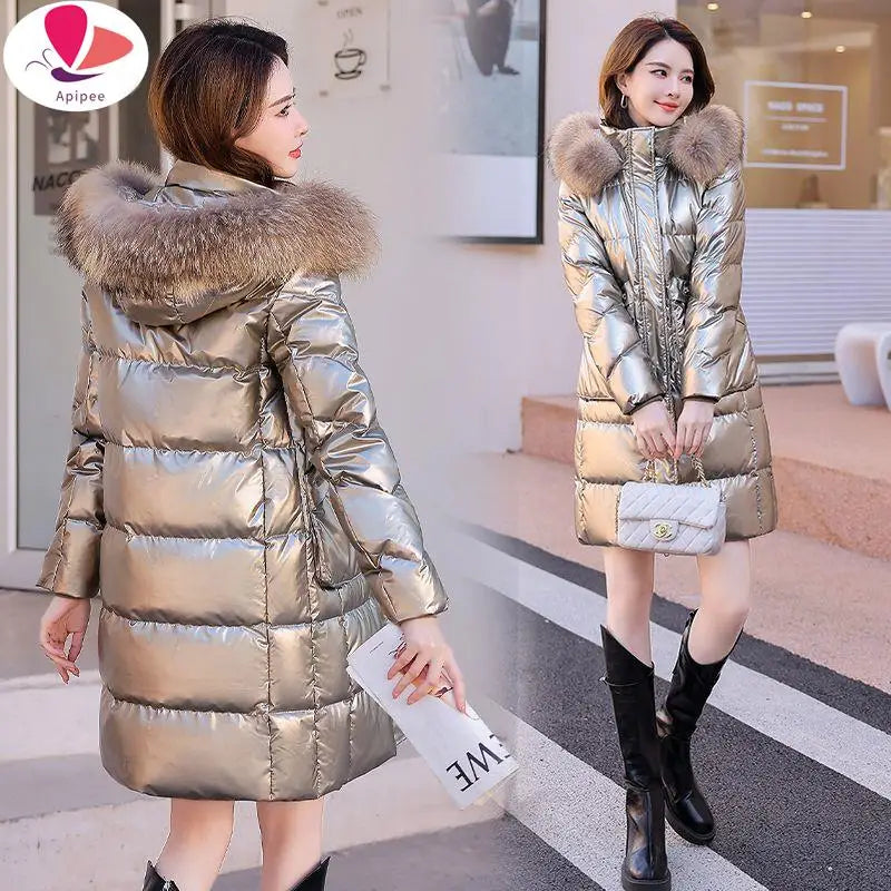 Women X-long Oversize Blue Down Jackets Thick Casual