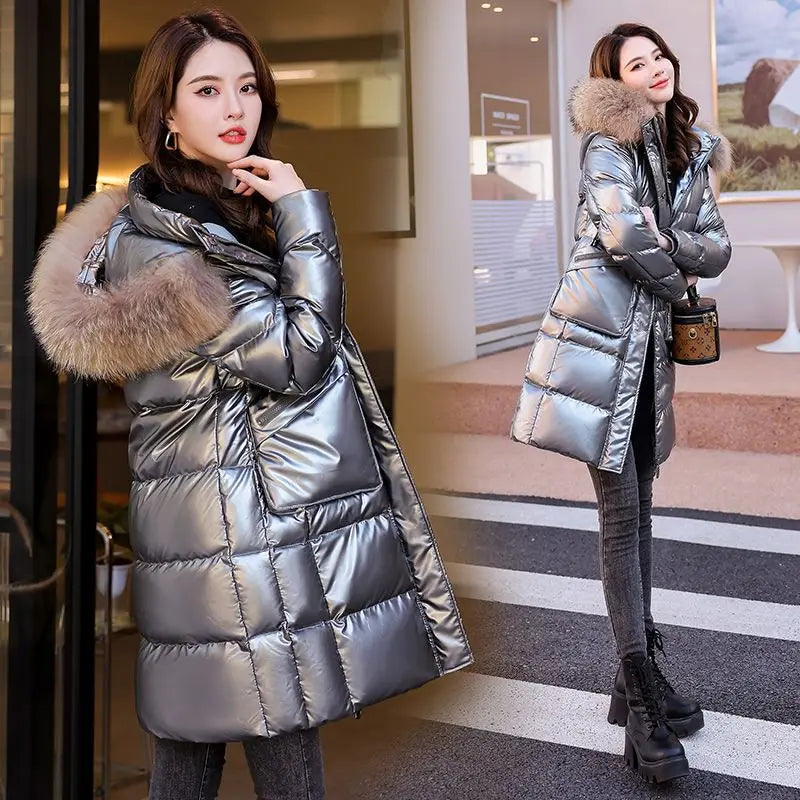 Women X-long Oversize Blue Down Jackets Thick Casual