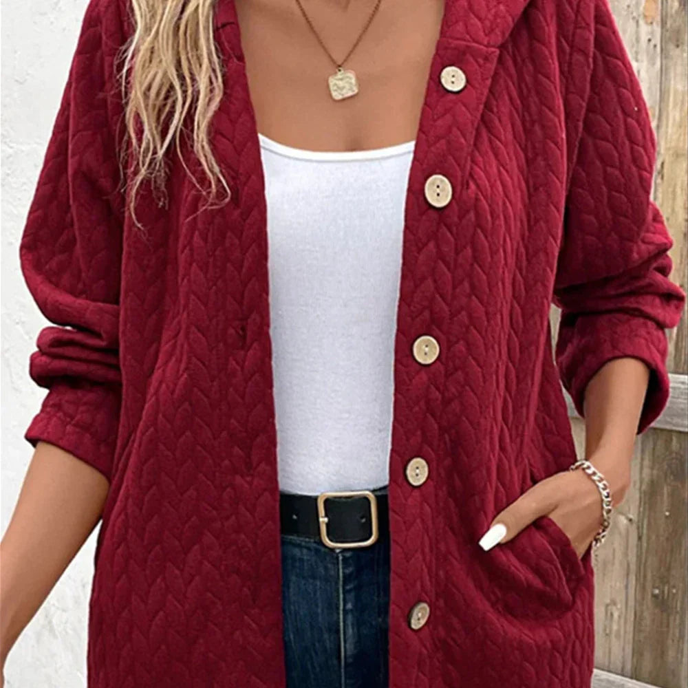 Womens Fashion Hooded Button Jacket Coat Overcoat Outwear