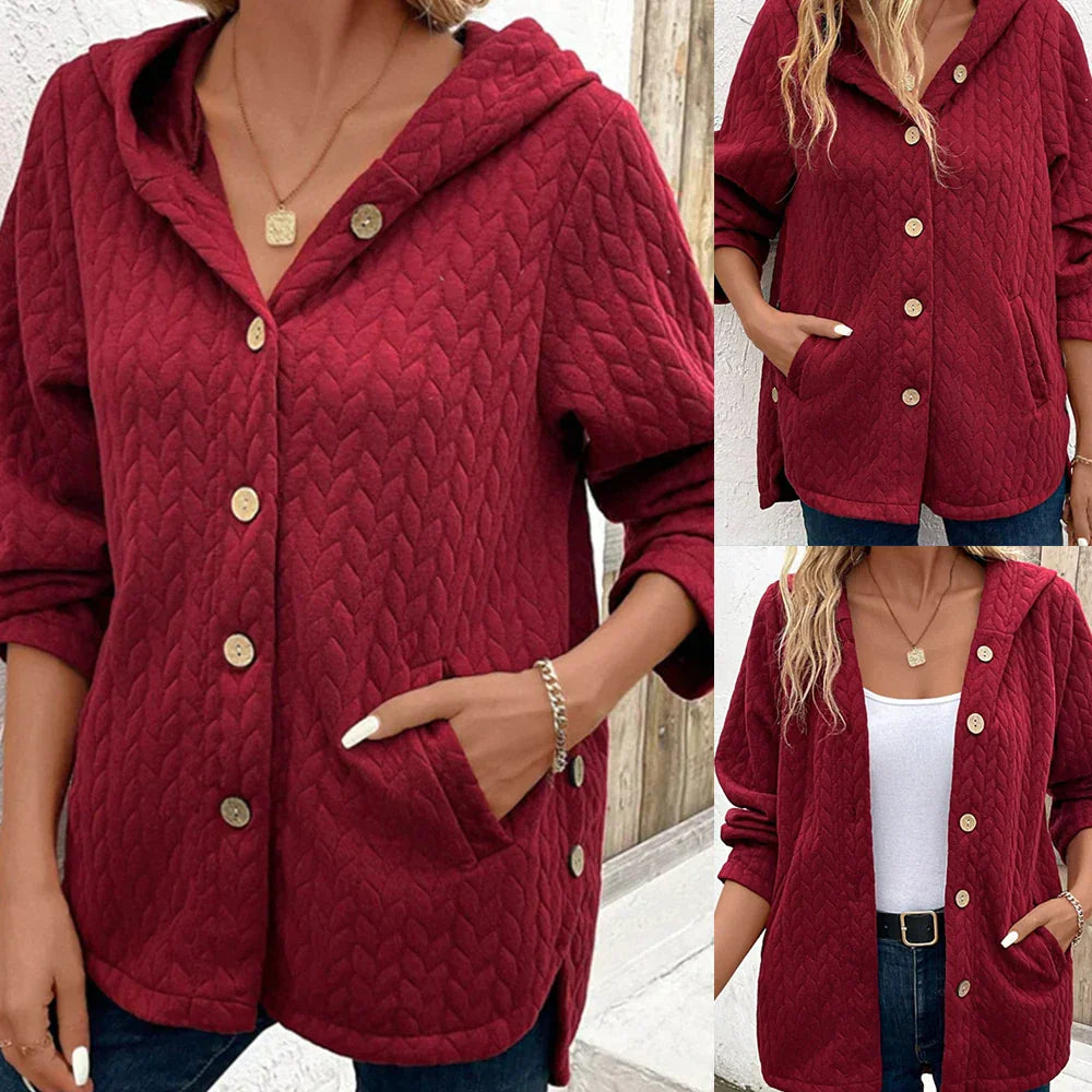 Womens Fashion Hooded Button Jacket Coat Overcoat Outwear