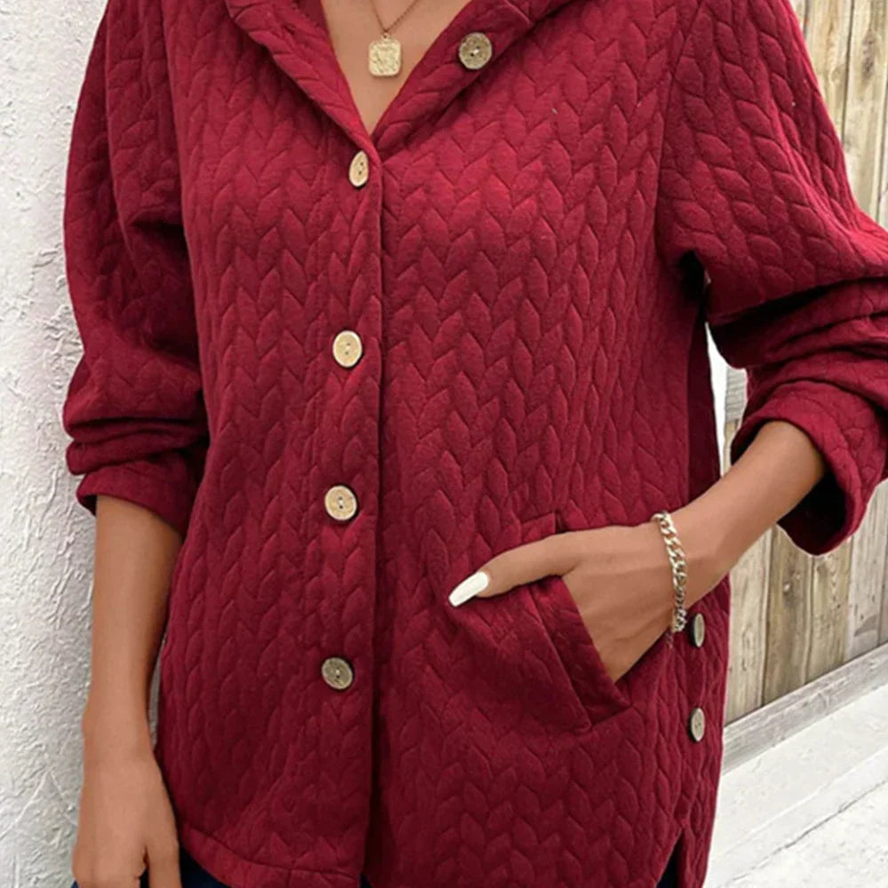 Womens Fashion Hooded Button Jacket Coat Overcoat Outwear