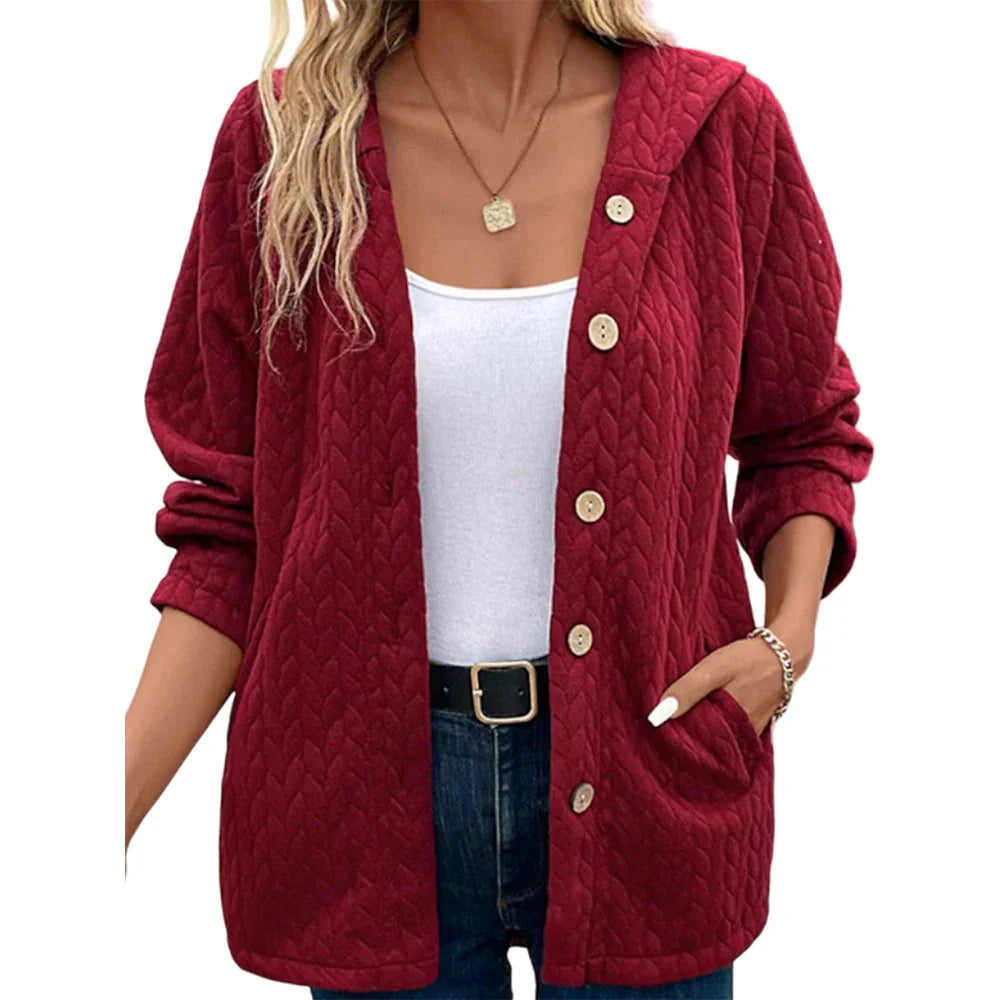 Womens Fashion Hooded Button Jacket Coat Overcoat Outwear