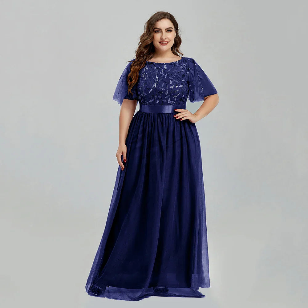 Women's Plus Size Mesh A-Line Sequin Embroidery Evening