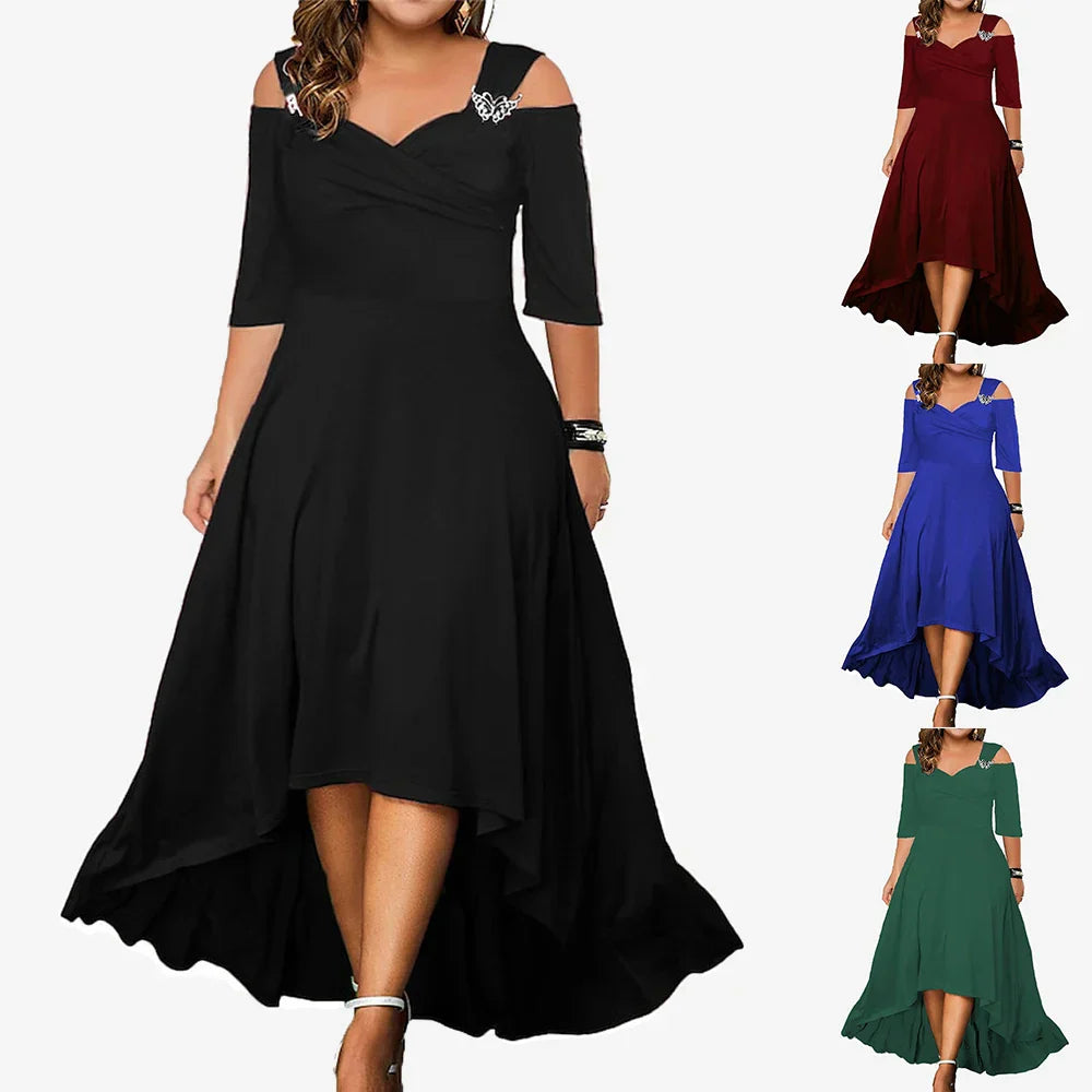 Women's Solid Long Sleeve Knit Split Dress Ladies