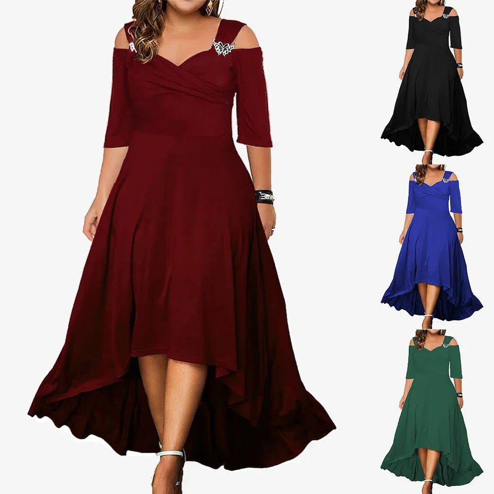 Women's Solid Long Sleeve Knit Split Dress Ladies