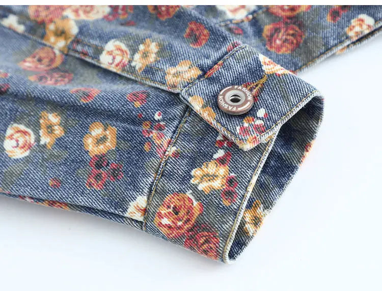 Women's Vintage Floral Long Sleeve Crop Denim Jacket