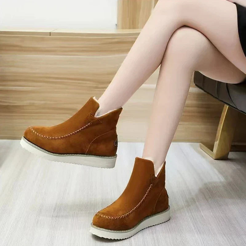Women's Warm Plush Ankle Boots Solid Color Platform