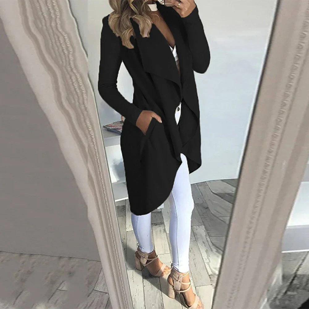 Womens Waterfall Lapel Trench Coat Ladies Cardigan Jacket
