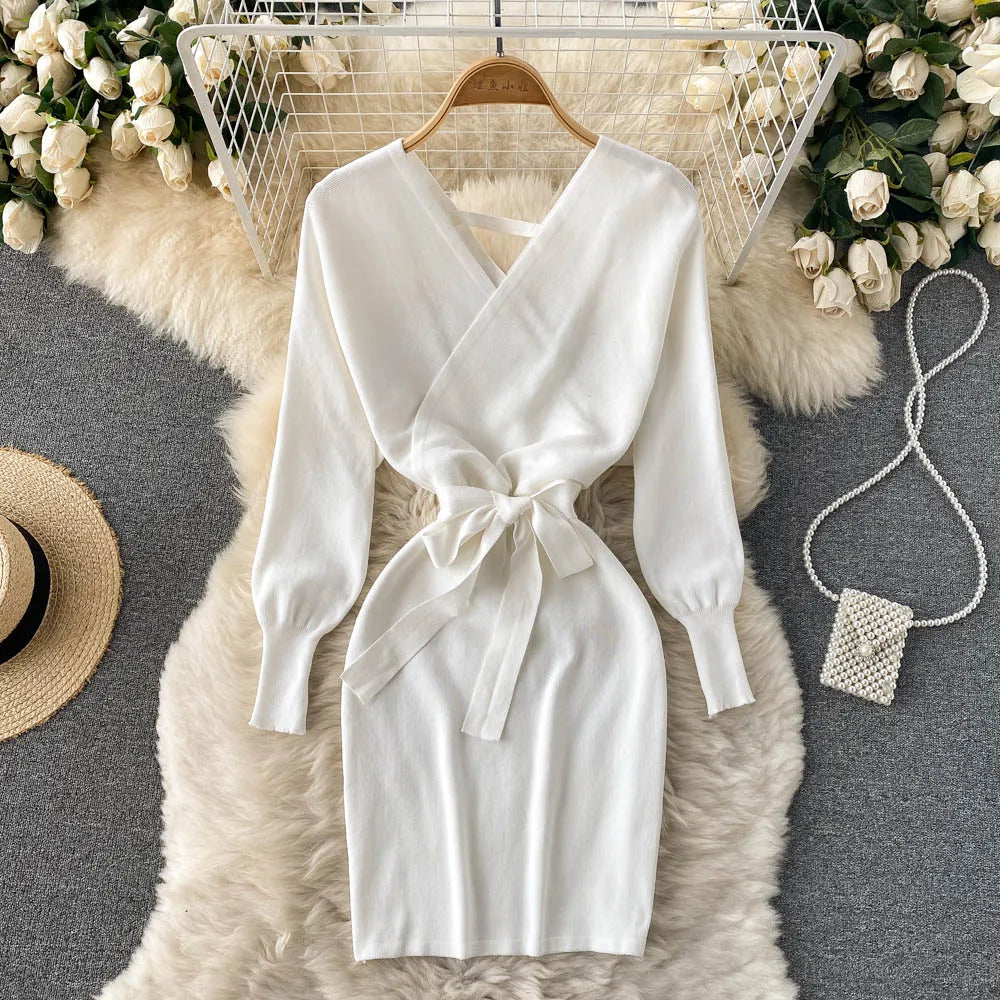 YuooMuoo Autumn Winter Women Knitted Sweater Dress Solid