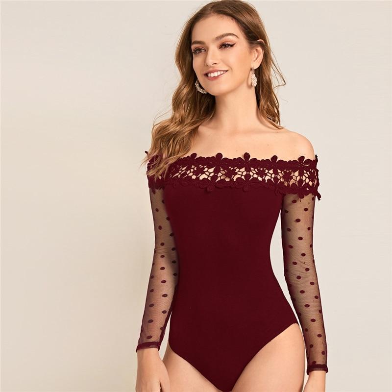 Ursula Lace Bodysuit Maroon