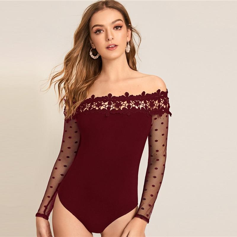 Ursula Lace Bodysuit Maroon