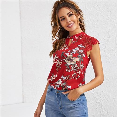 Sevyn Orchid Blouse Coral Red