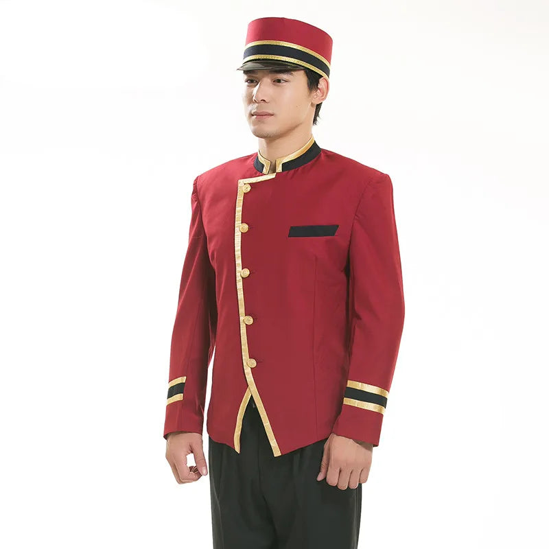 red hotel uniform for men hotel reception uniform