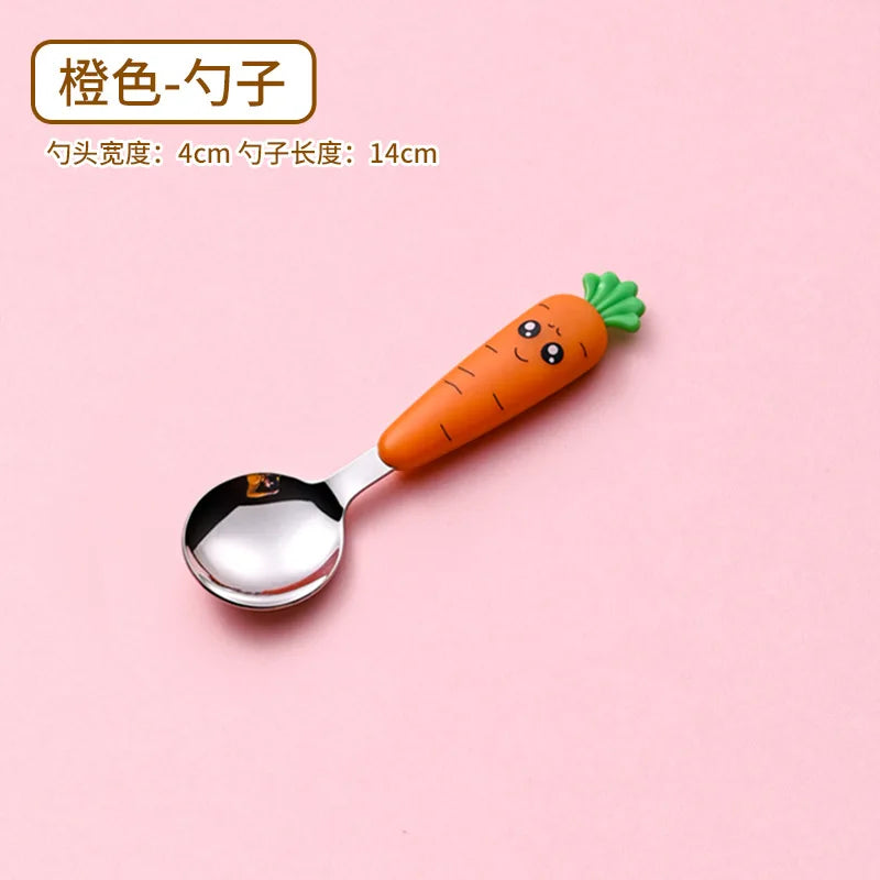 1/3PCS Baby Feeding Utensils Cartoon Fork Spoon Child