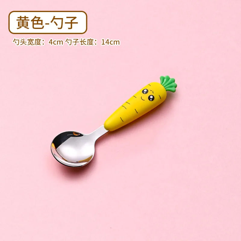 1/3PCS Baby Feeding Utensils Cartoon Fork Spoon Child
