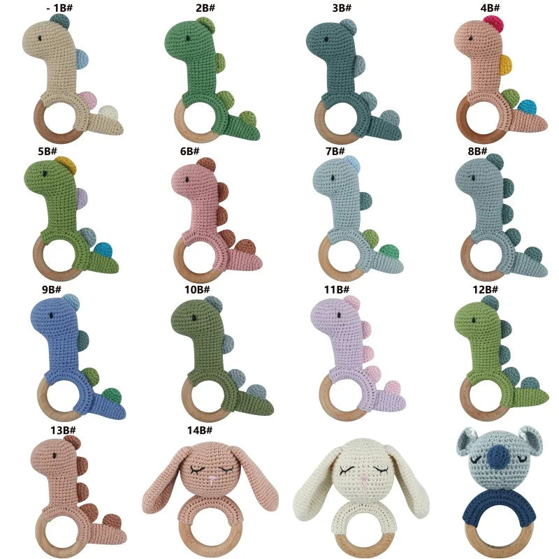 1 Pc Baby Wooden Rattle Toy Crochet Animal