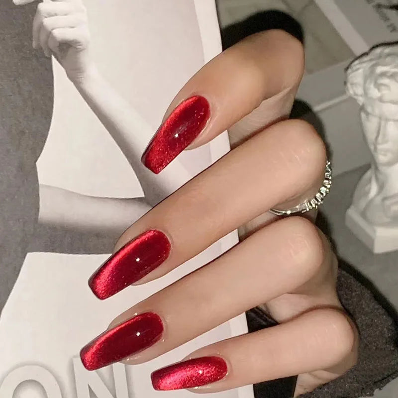 10 pcs Handmade Fake Nail Red long Style