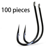 100 pcs Fish Hooks High-Carbon Steel Crooked Barbs