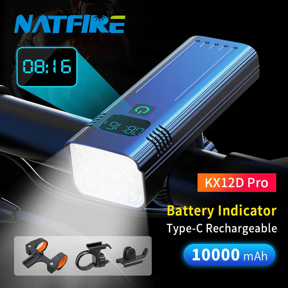 10000mAh Bicycle Light 12LEDs Type-C Digital Battery Indicator