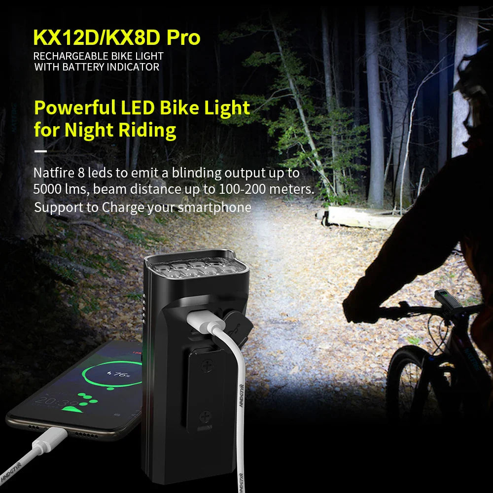 10000mAh Bicycle Light 12LEDs Type-C Digital Battery Indicator