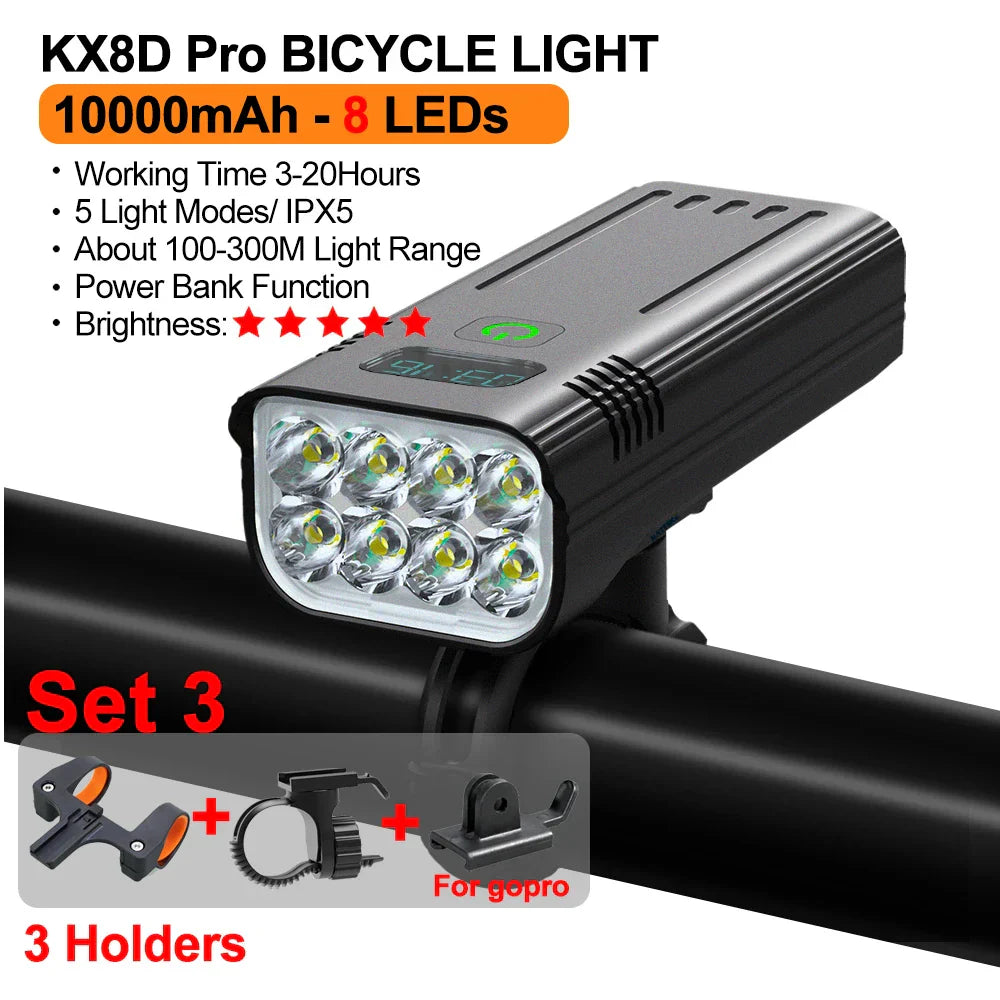 10000mAh Bicycle Light 12LEDs Type-C Digital Battery Indicator