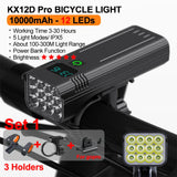 10000mAh Bicycle Light 12LEDs Type-C Digital Battery Indicator