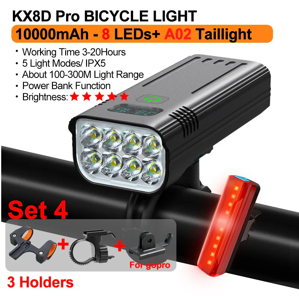 10000mAh Bicycle Light 12LEDs Type-C Digital Battery Indicator