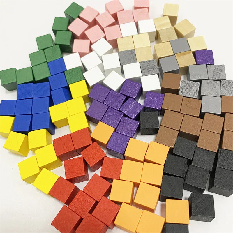 100Pcslots 10mm Wood Cubes Colorful Dice Chess Pieces
