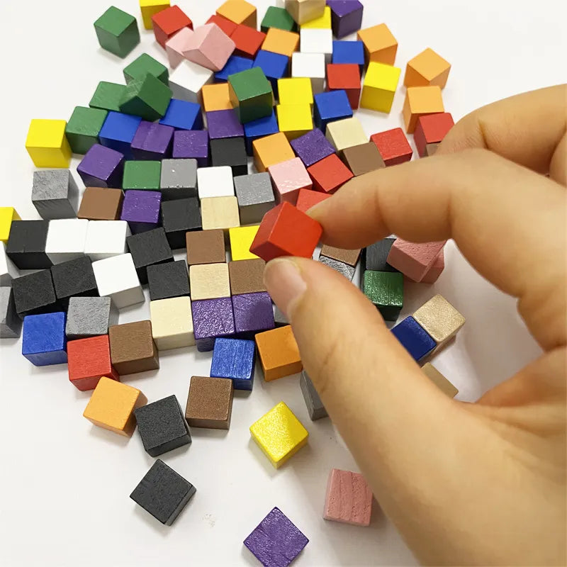 100Pcslots 10mm Wood Cubes Colorful Dice Chess Pieces