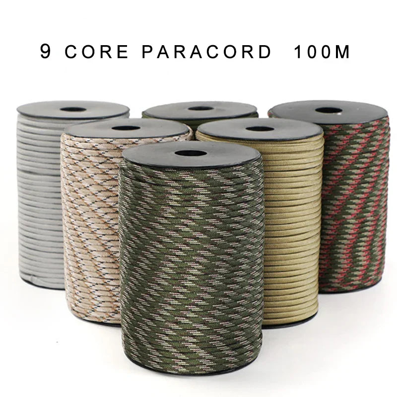 100m 9-Core Paracord 4mm Outdoor Survival Rope Tent Lanyard Strap
