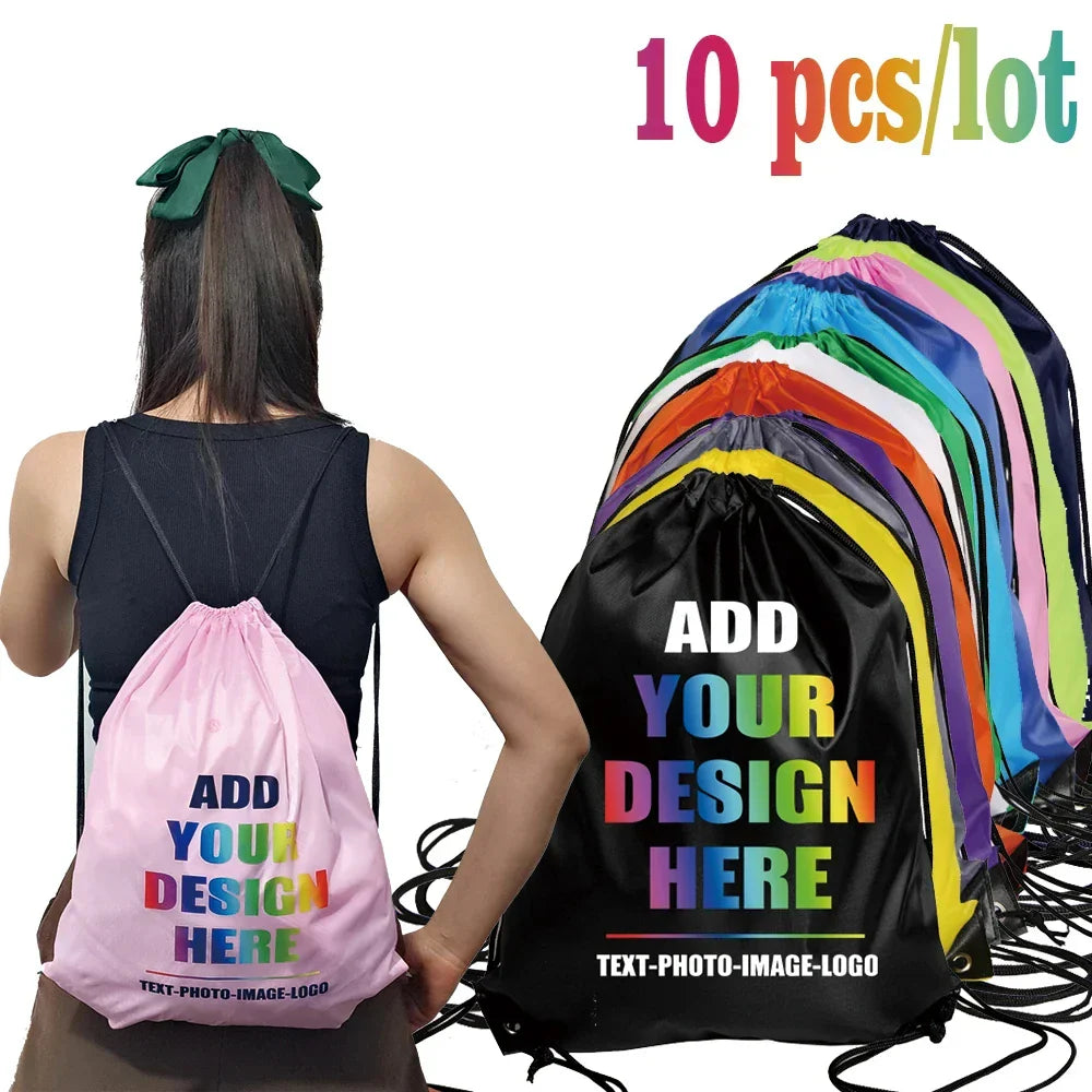 10pcs/Lot Custom Drawstring Backpack Sports Gym Shoe Bag with Personalized Logo