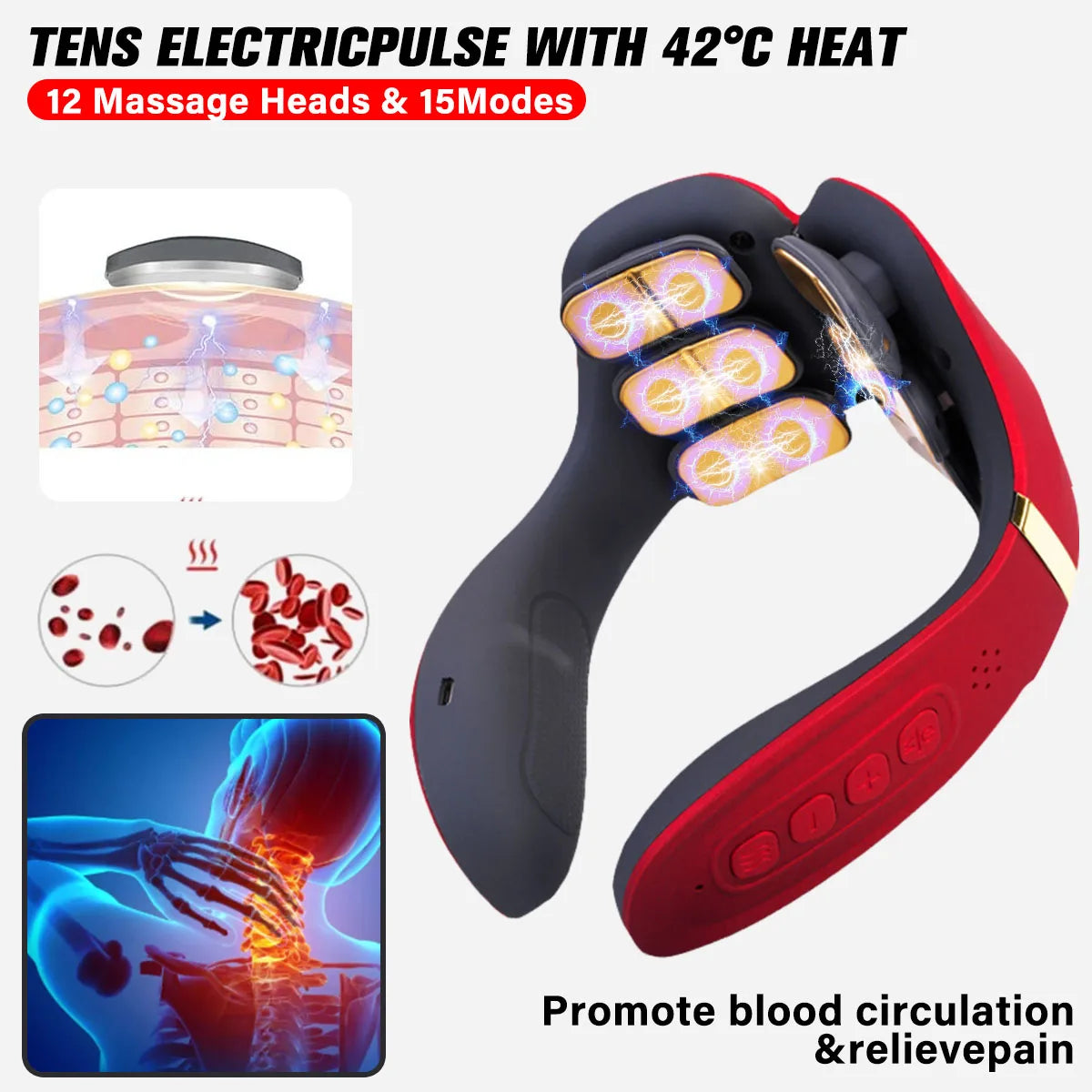 12 Heads Neck Massager Electric Cervical Massage Pulse