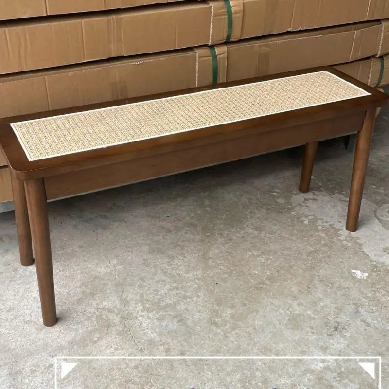 120cm Solid Wood Cane Woven Bench Household Home