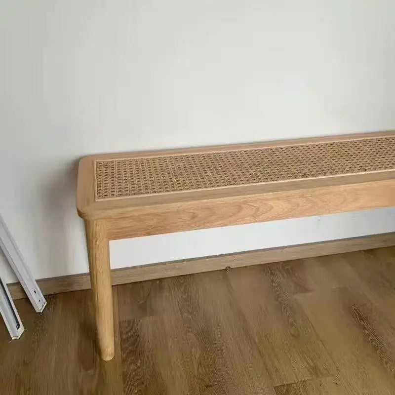 120cm Solid Wood Cane Woven Bench Household Home