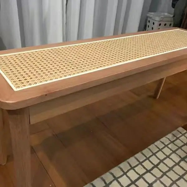 120cm Solid Wood Cane Woven Bench Household Home