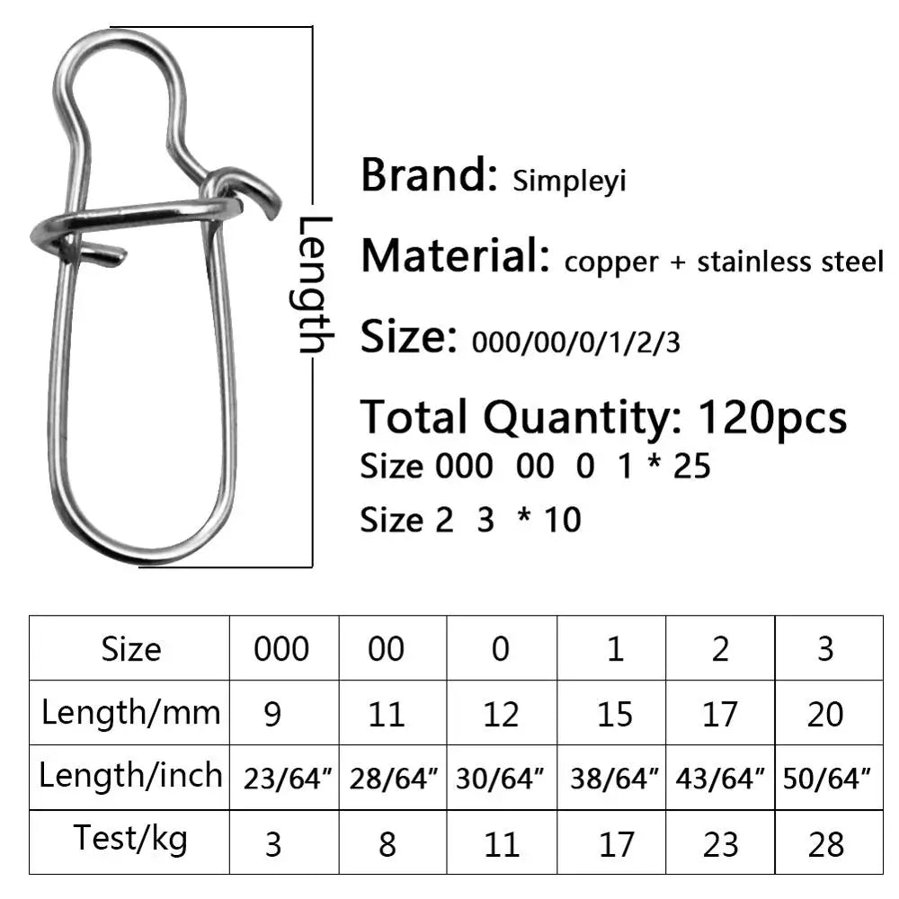 120pcs/box 6 Size Snap Stainless Steel Hook Lock