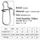 120pcs/box 6 Size Snap Stainless Steel Hook Lock